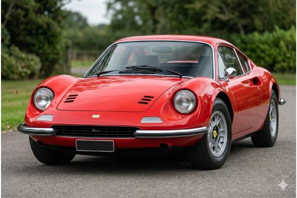 Ferrari Dino 246 GT Series E specs: Tipo 607 E, 2.4L V6, 195 hp, 5-speed manual, mid-engine layout, performance, and buyer notes.