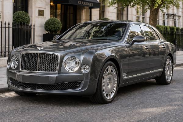 Bentley Mulsanne specs cover 6.8L V8, 505 hp, 1,020 Nm, 8-speed automatic, rear-wheel drive and 296 km/h top speed.