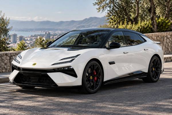 Lotus Emeya 600 GT Type 133 specs: 603 hp, 102.0 kWh battery, 4.2-sec 0–100 km/h, 250 km/h top speed, and dual-motor AWD.