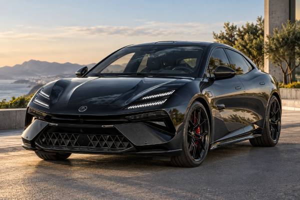 Lotus Emeya 600 Sport SE Type 133 specs: 102 kWh battery, 603 hp, 4.2-sec 0–100 km/h, 420 kW DC charging, and 250 km/h top speed.