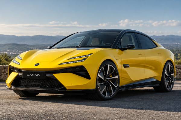 Lotus Emeya 600 Type 133 specs: 102 kWh battery, 603 hp, dual-motor AWD, 4.15-sec 0–100 km/h, and 250 km/h top speed.