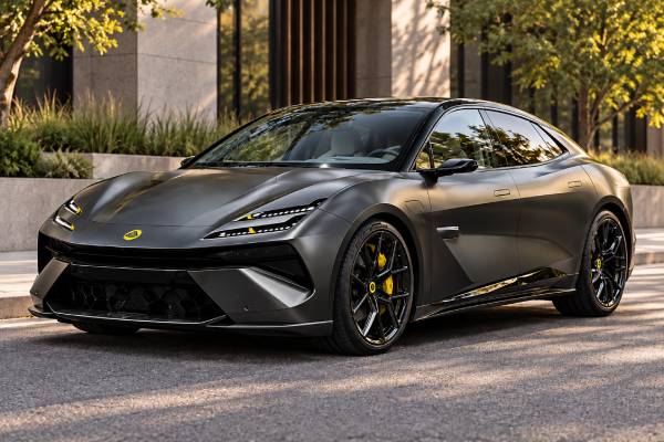 Lotus Emeya R+ Dark Edition Type 133 specs: 102 kWh battery, 905 hp, 256 km/h top speed, 985 Nm torque, dual-motor AWD, and 2.78-sec 0–100 km/h.