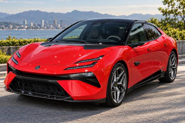 Lotus Emeya R+ Type 133 specs: 102 kWh battery, 905 hp, 985 Nm torque, AWD, 2.78-sec 0–100 km/h, 520 km CLTC range, and 256 km/h top speed.