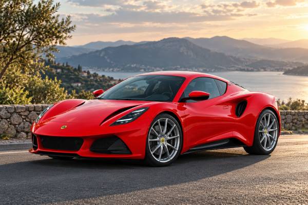 Lotus Emira Turbo Type 131 specs: 2.0L engine, 360 hp, 430 Nm torque, RWD, and 275 km/h top speed.